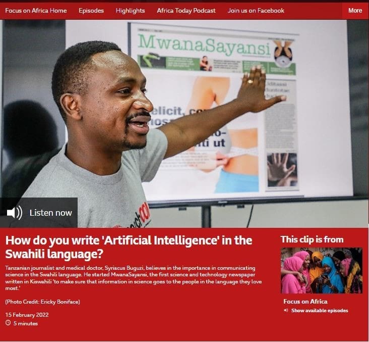 Science journalist Dr Buguzi was recently interviewed by BBC World Service’s Focus on Africa series