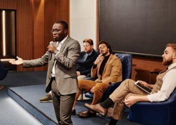 Man giving a science talk