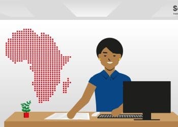 Illustration image of a female Journalist writing at a desk