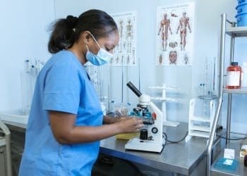 Career in science: female scientists working in lab