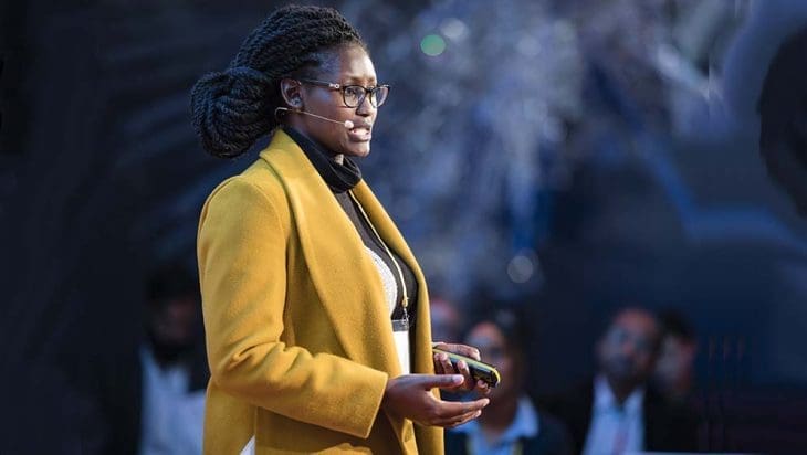 Stephanie Okeyo, a Kenyan microbiologist, giving a flash talk at Falling Walls Engage 2019.