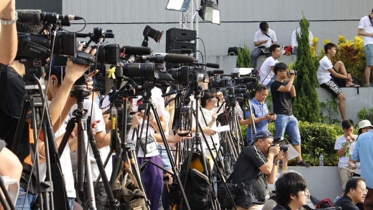 Group of journalists at a press conference